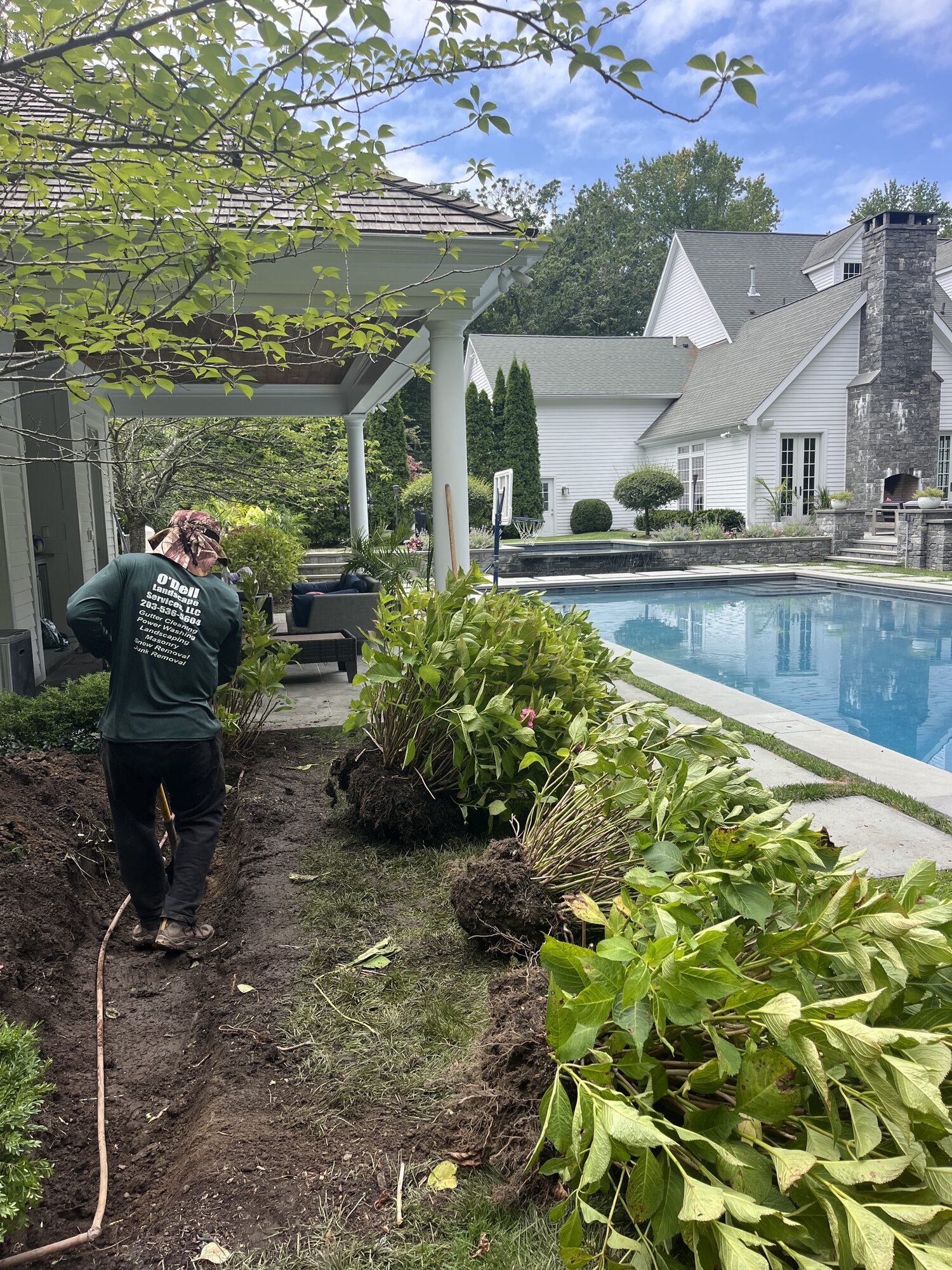Landscaped backyard in Greenwich, Connecticut
