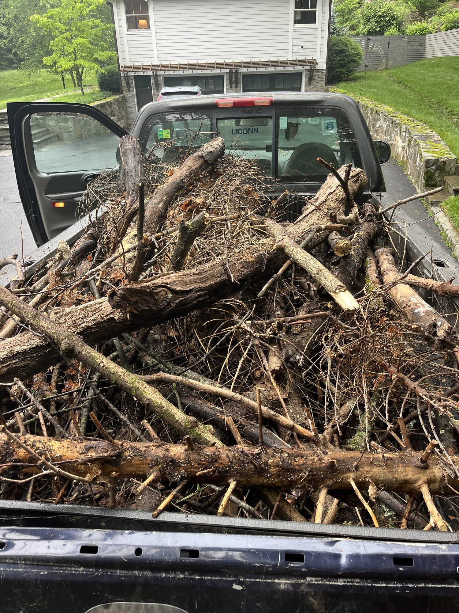 Truck loaded with yard debris for junk removal