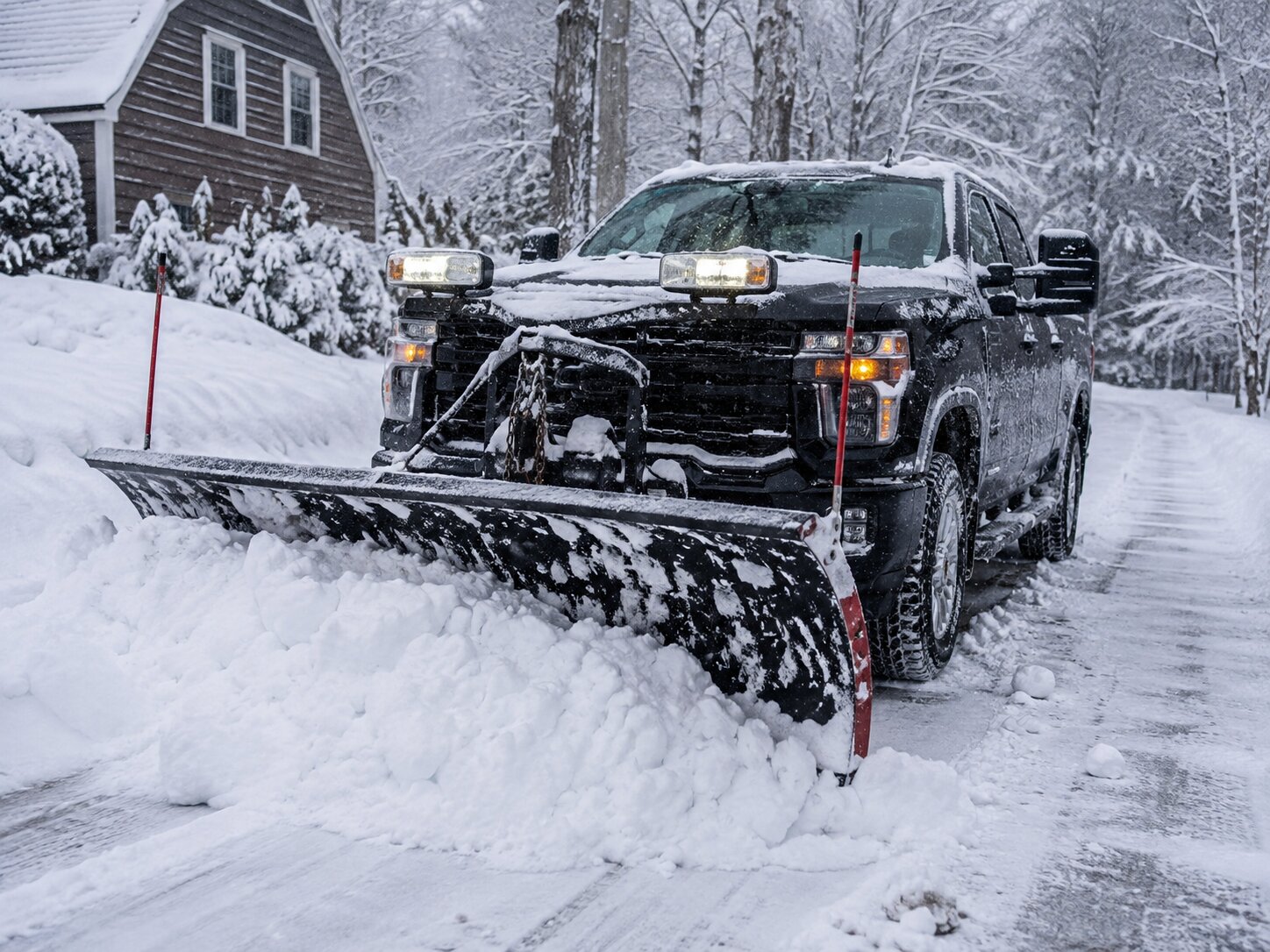 Snow plow clearing a driveway